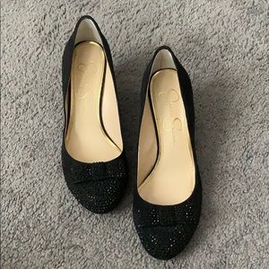 Jessica Simpson Black Sparkle Bow Wedges